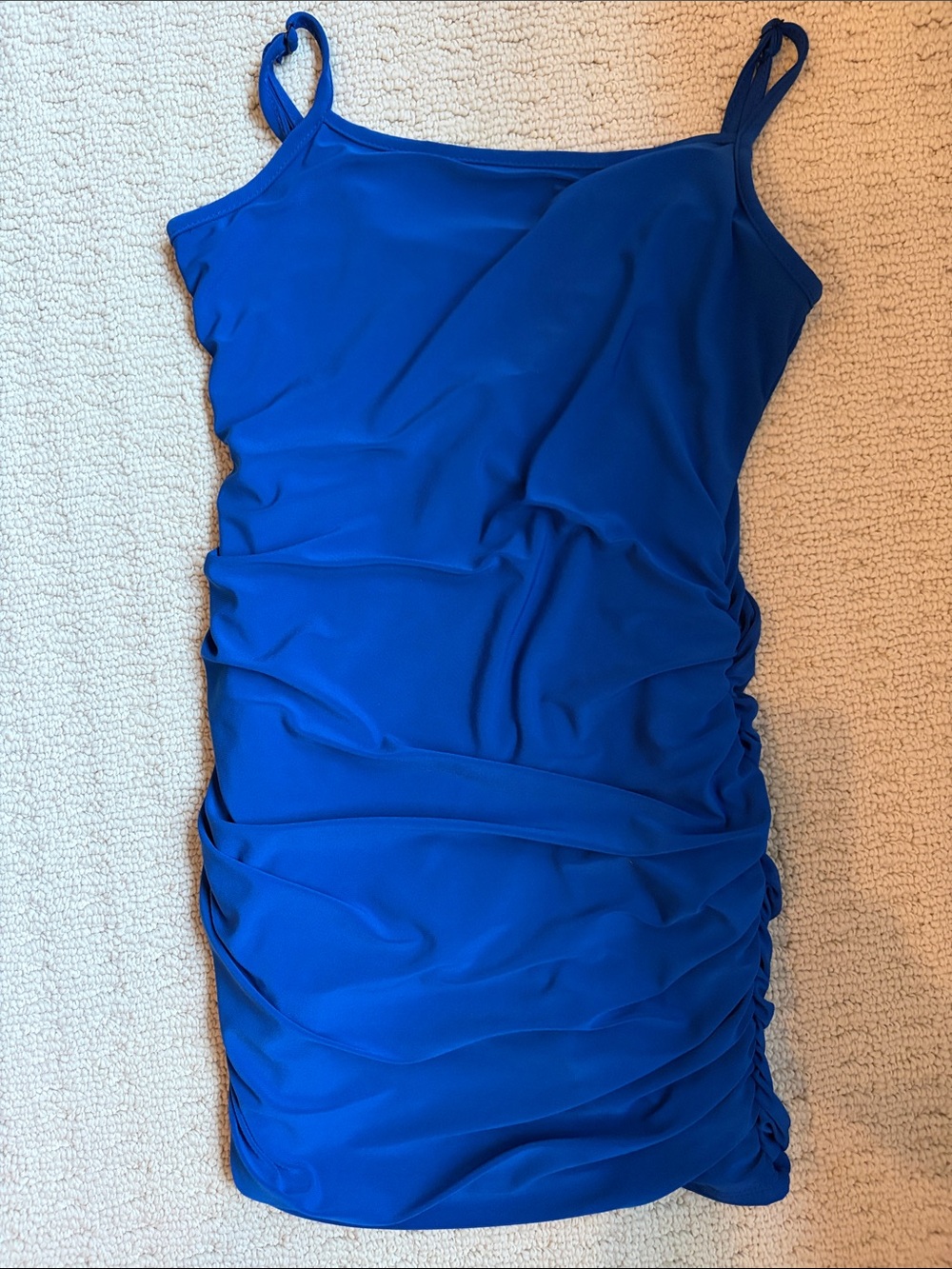 Bright Blue Ruched Spaghetti-Strap Kids Mini Dress